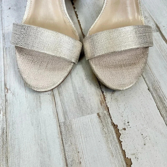 Sam Edelman Metallic Gold Yaro Textured Jute Ankle Strap Heeled Sandal Size 9 - Picture 3 of 9